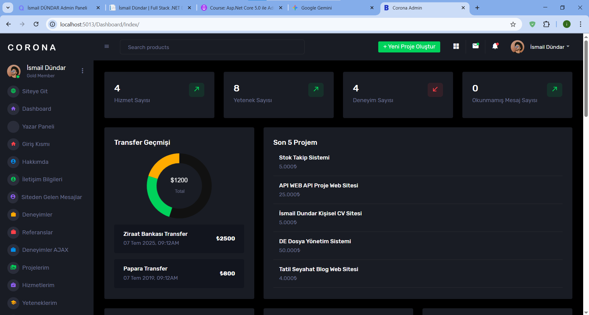 ASP.NET Core MVC ile Dinamik CV & Portfolio Projesi