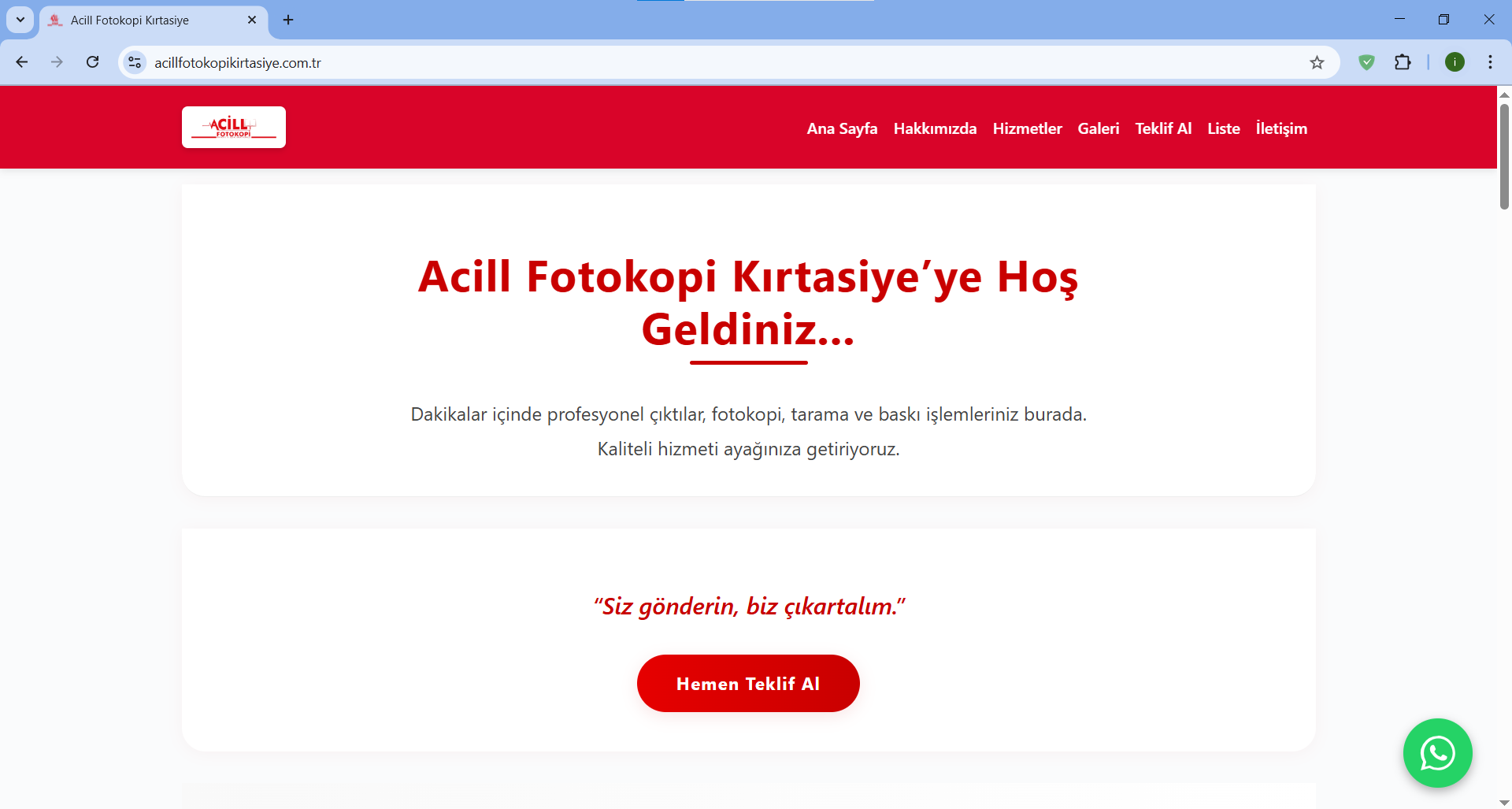 Acill Fotokopi&Kırtasiye Firmasına Kurumsal Web Site