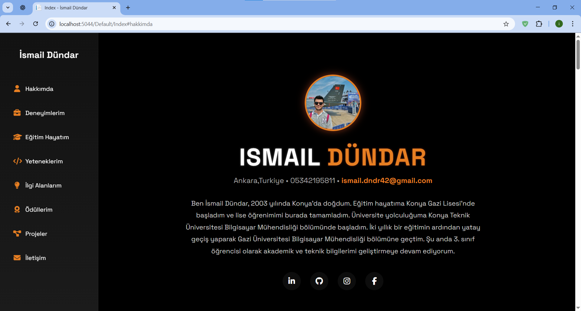 Kişisel Portfolyo Web Sitem